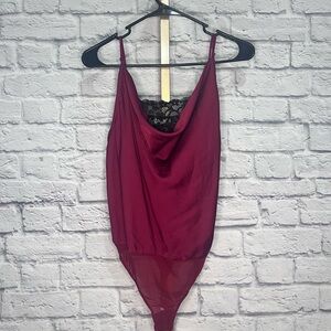 Free People Intimately XS NWOT Burgundy Lace Cowl Neck Bodysuit